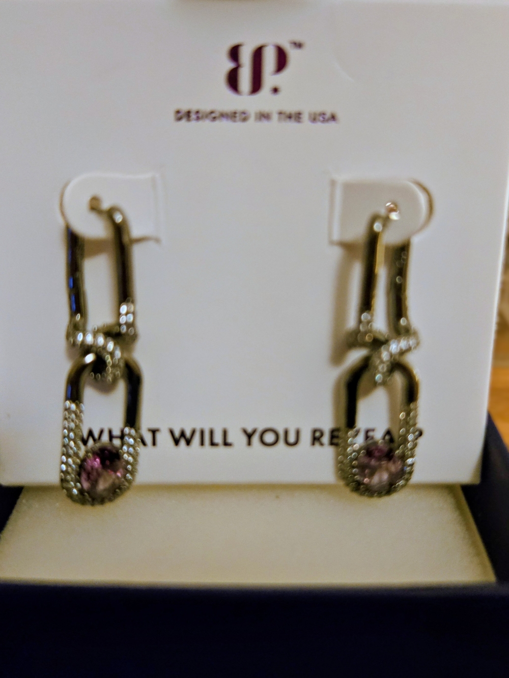 bp Silver-Tone Link Drop Earrings with Purple Stones